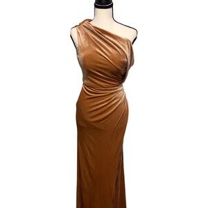NWT Gown Women 00 Copper One Shoulder Ruched Velvet Fashion Class and Fashion